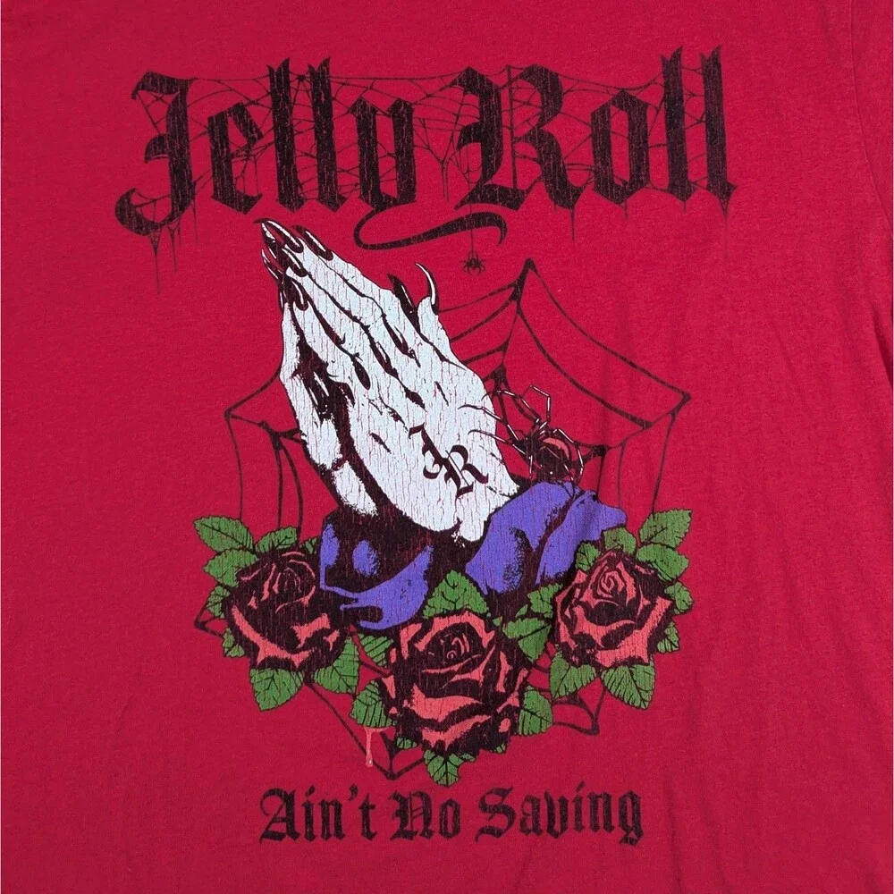 Jelly Roll T-Shirt Mens XL Ain’t No Saving Red Praying Hands Tattoo Music Tee